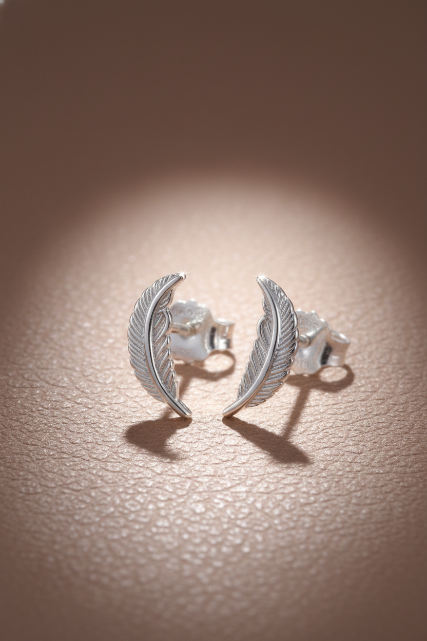 Sterling Silver Girls Dainty Feather Stud Earrings - Second stud earrings