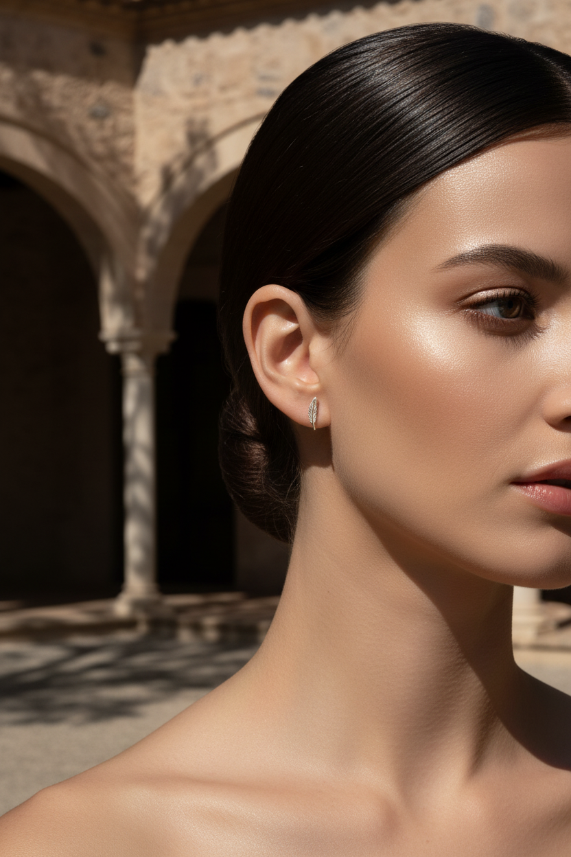Sterling Silver Girls Dainty Feather Stud Earrings - Second stud earrings