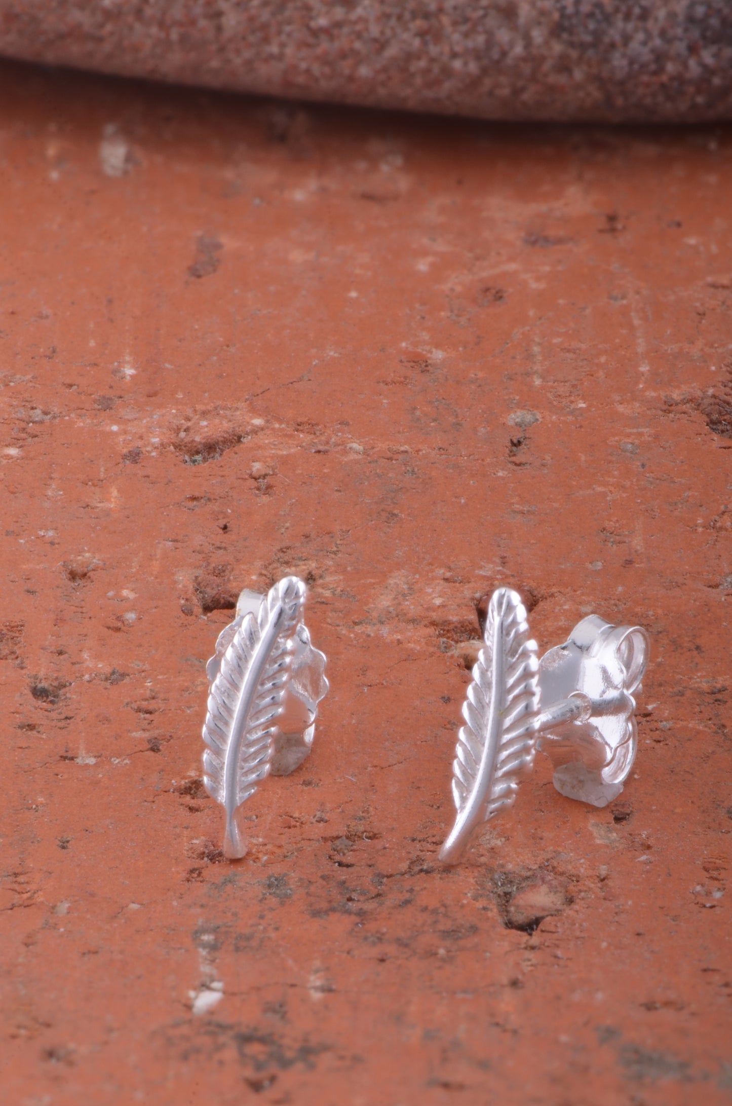 Sterling Silver Girls Dainty Feather Stud Earrings - Second stud earrings