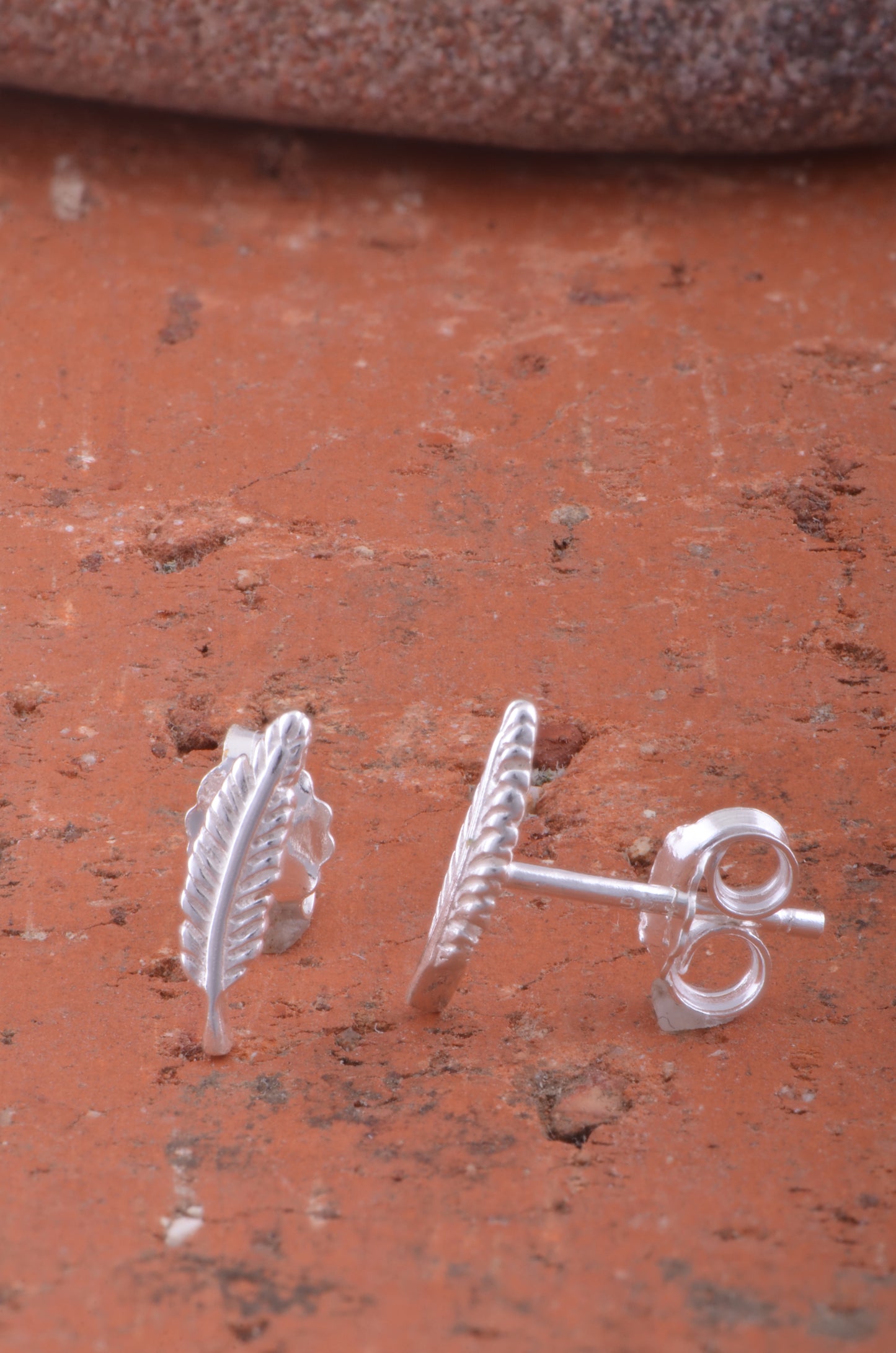 Sterling Silver Girls Dainty Feather Stud Earrings - Second stud earrings