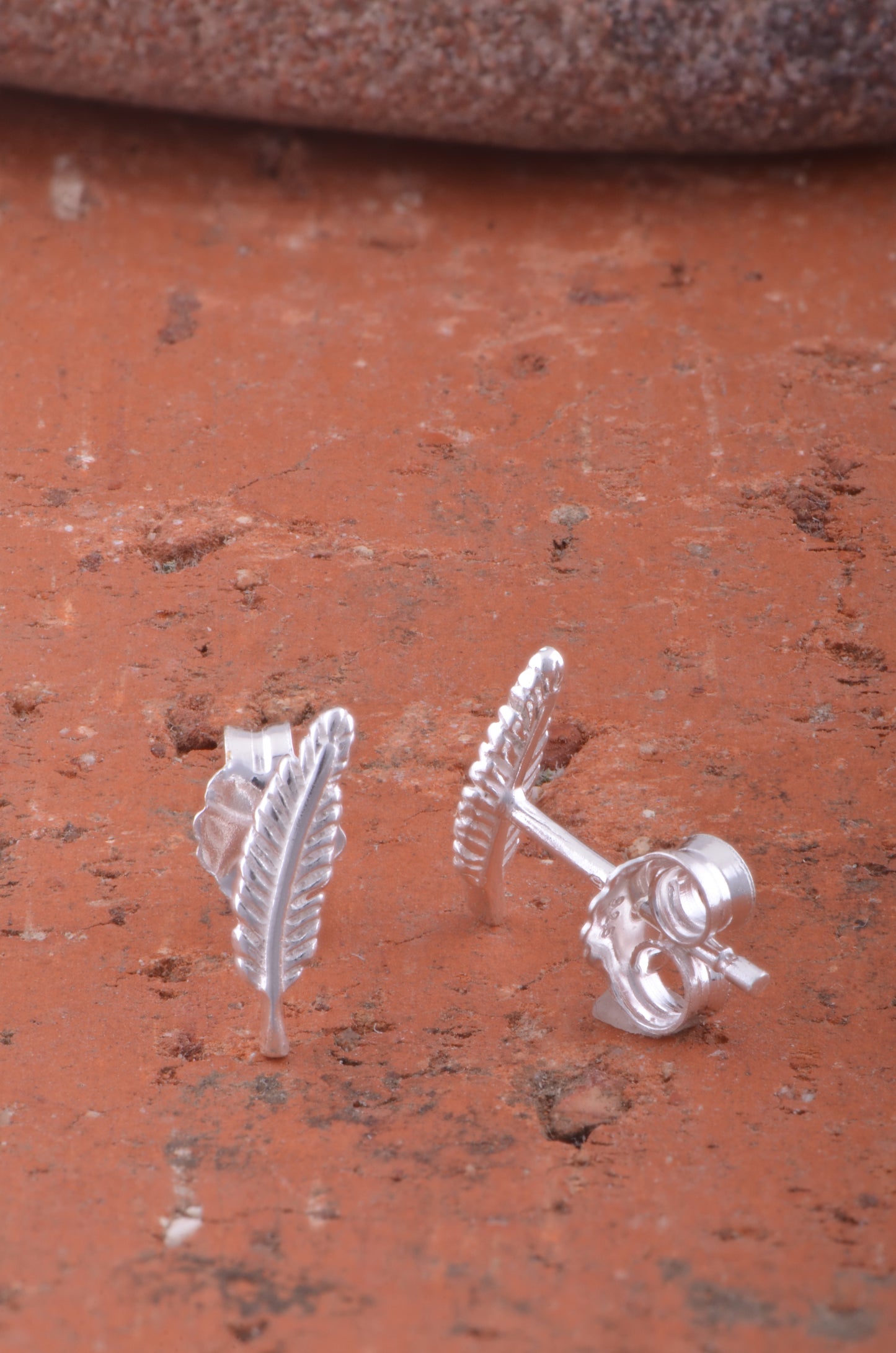 Sterling Silver Girls Dainty Feather Stud Earrings - Second stud earrings