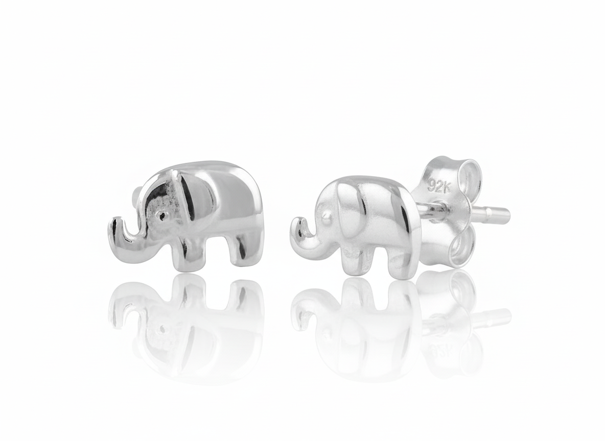 Sterling Silver Women's Dainty Lucky Elephant Stud Earrings | SilverCloseOut