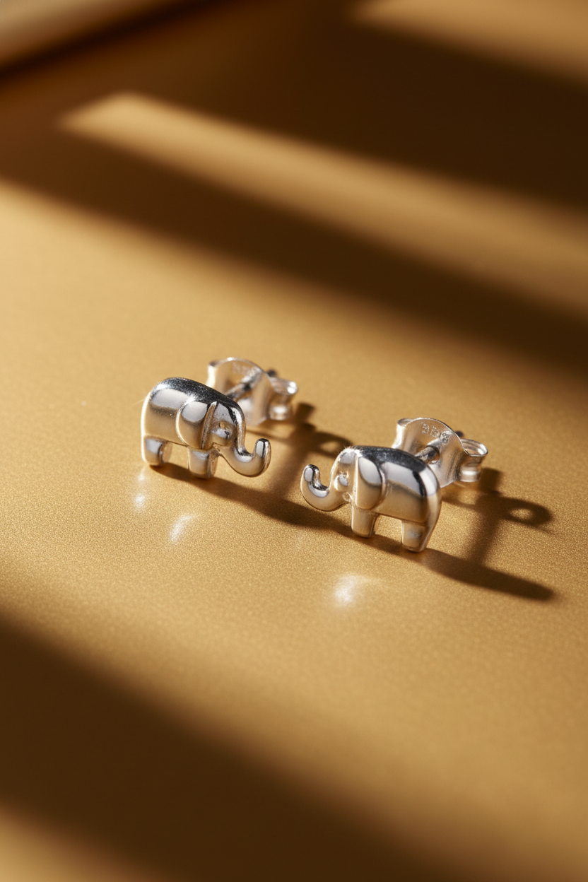 Sterling Silver Women's Dainty Lucky Elephant Stud Earrings | SilverCloseOut