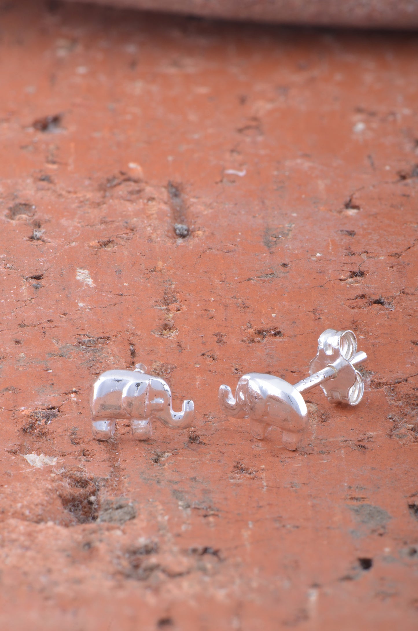 Sterling Silver Womens Dainty Lucky Elephant Stud Earrings