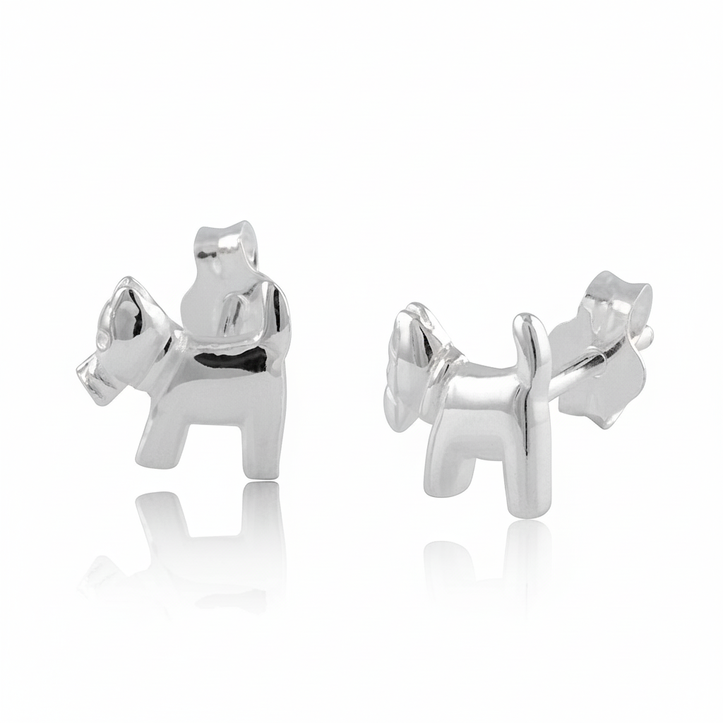 Sterling Silver Girls Dainty Terrier Dog Stud Earrings | SilverCloseOut