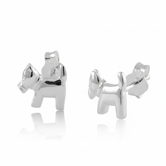 Sterling Silver Girls Dainty Terrier Dog Stud Earrings | SilverCloseOut
