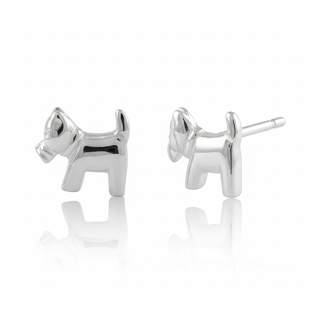 Sterling Silver Girls Dainty Terrier Dog Stud Earrings | SilverCloseOut