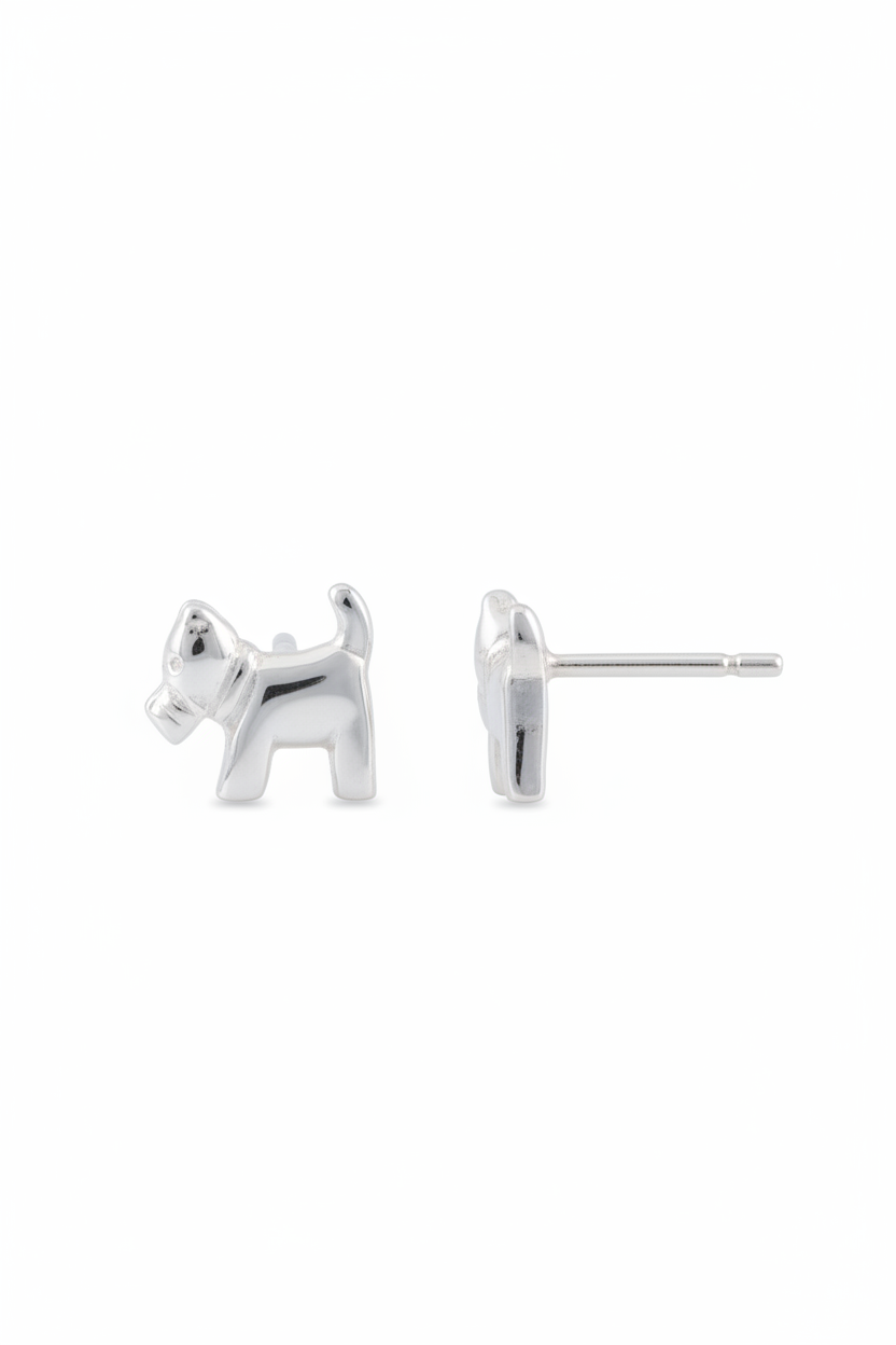 Sterling Silver Girls Dainty Terrier Dog Stud Earrings | SilverCloseOut