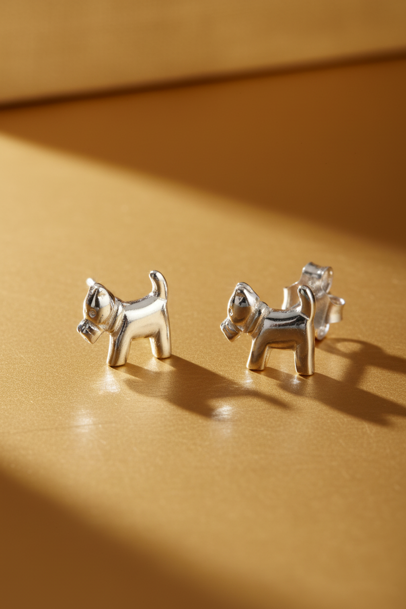 Sterling Silver Girls Dainty Terrier Dog Stud Earrings | SilverCloseOut