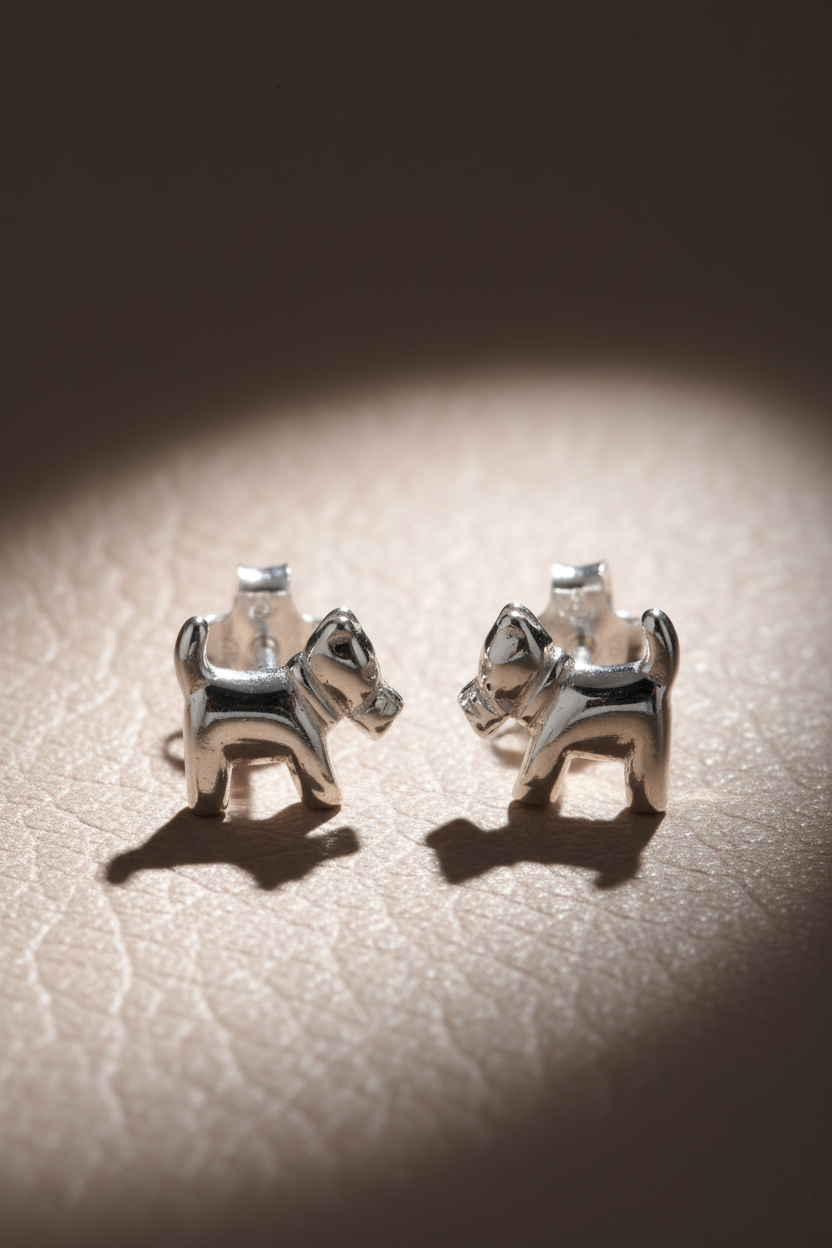 Sterling Silver Girls Dainty Terrier Dog Stud Earrings | SilverCloseOut