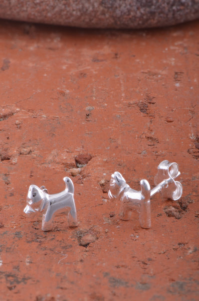 Sterling Silver Girls Dainty Terrier Dog Stud Earrings