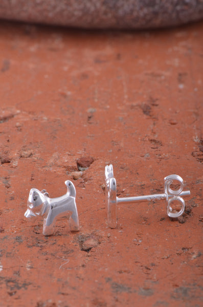 Sterling Silver Girls Dainty Terrier Dog Stud Earrings