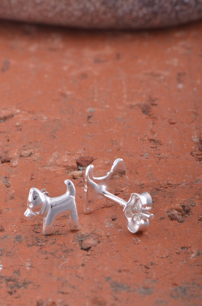 Sterling Silver Girls Dainty Terrier Dog Stud Earrings