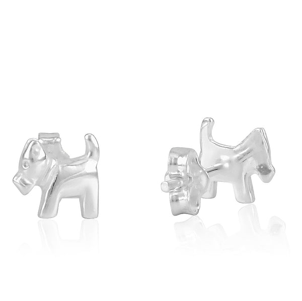 Sterling Silver Girls Dainty Terrier Dog Stud Earrings