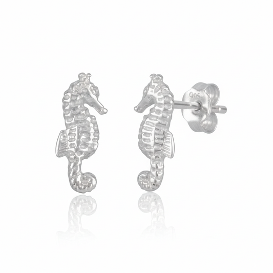 Sterling Silver Girls Dainty Tropical SeaHorse Stud Earrings