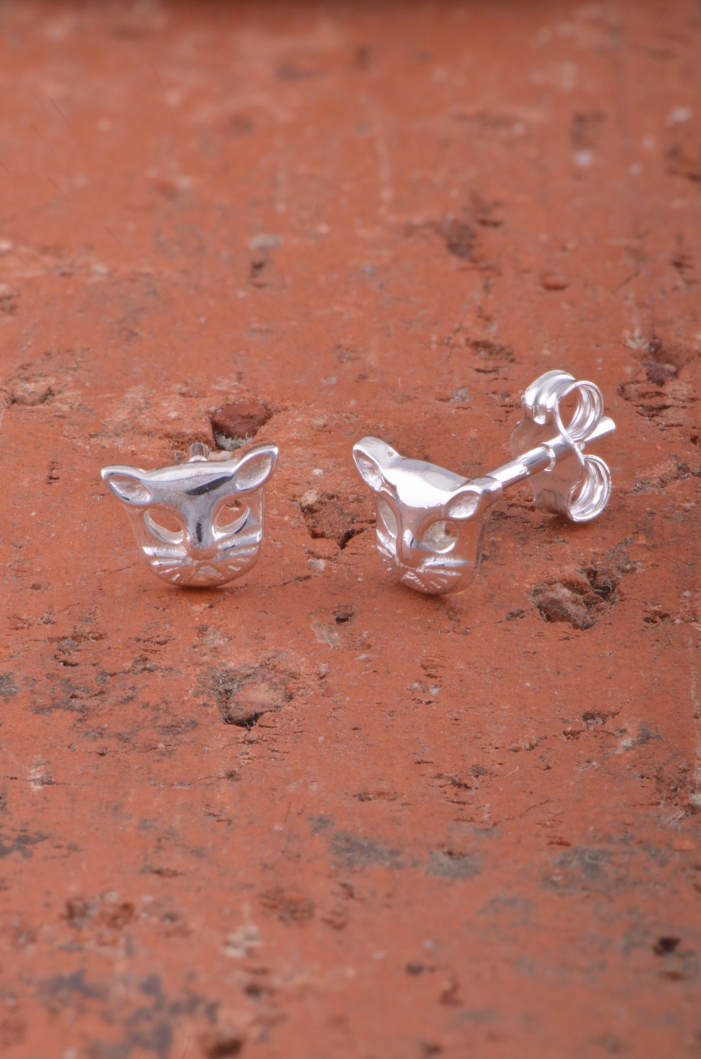 Sterling Silver Girls Dainty Cat Stud Earrings