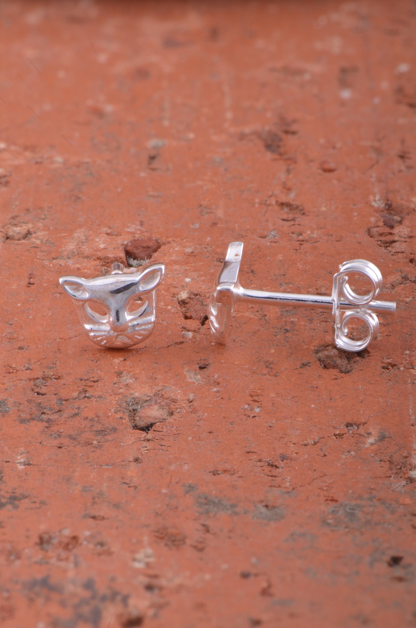 Sterling Silver Girls Dainty Cat Stud Earrings