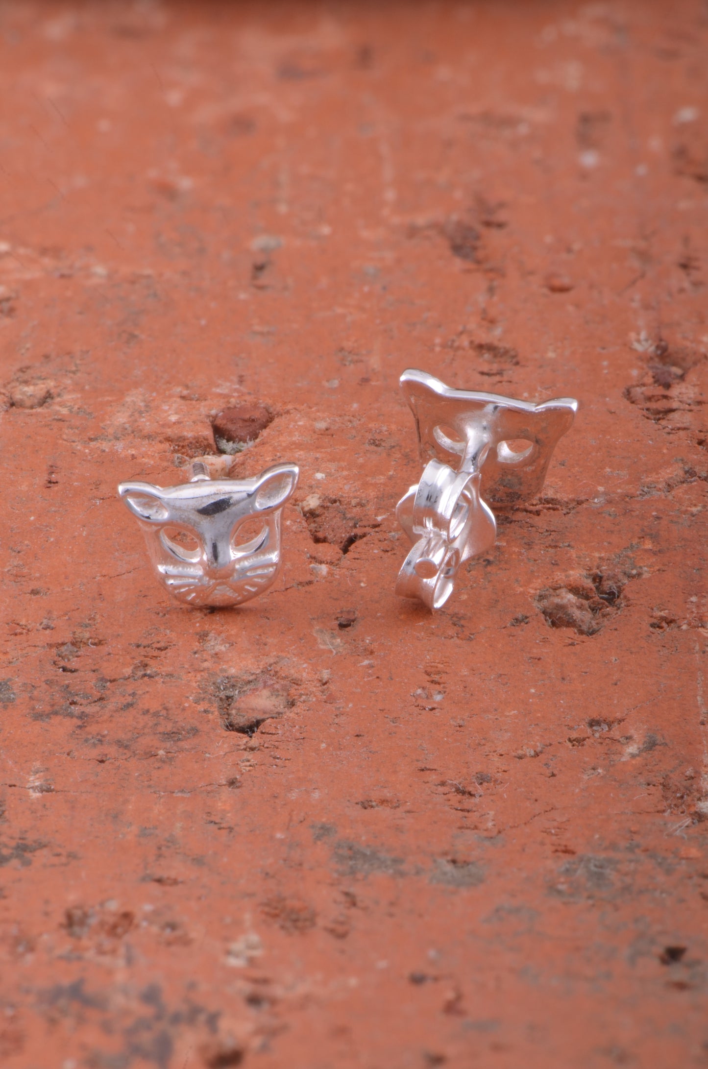 Sterling Silver Girls Dainty Cat Stud Earrings
