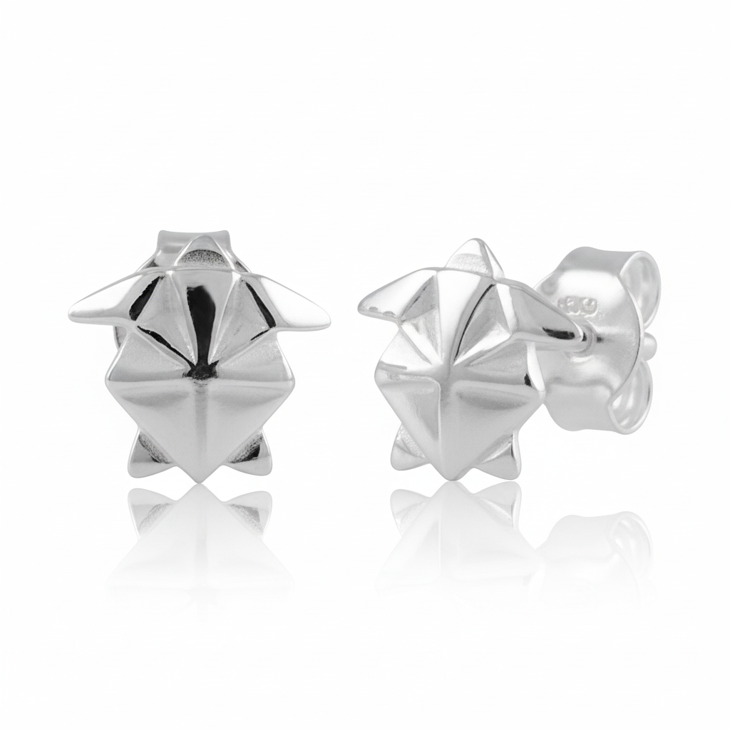 Sterling Silver Women's Dainty Origami Sea Turtle Stud Earrings | SilverCloseOut