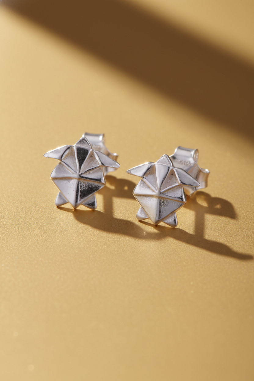 Sterling Silver Women's Dainty Origami Sea Turtle Stud Earrings | SilverCloseOut