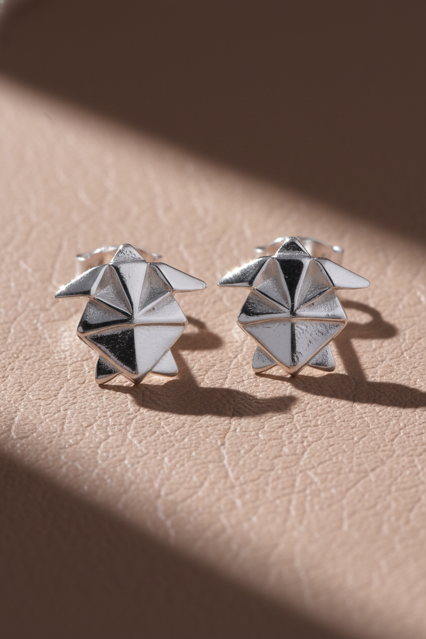 Sterling Silver Women's Dainty Origami Sea Turtle Stud Earrings | SilverCloseOut