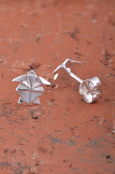 Sterling Silver Womens Dainty Origami Sea Turtle Stud Earrings