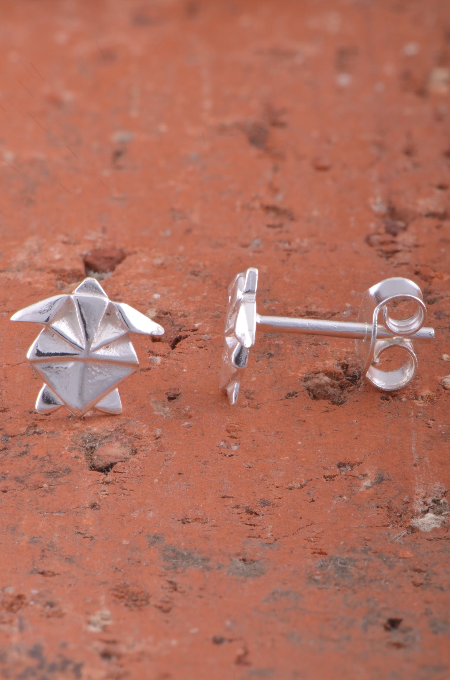 Sterling Silver Womens Dainty Origami Sea Turtle Stud Earrings