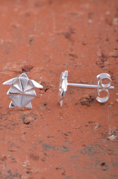 Sterling Silver Womens Dainty Origami Sea Turtle Stud Earrings