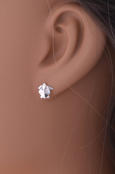 Sterling Silver Womens Dainty Origami Sea Turtle Stud Earrings