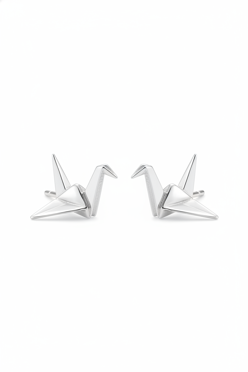 Sterling Silver Women's Dainty Origami Crane Bird Stud Earrings | SilverCloseOut