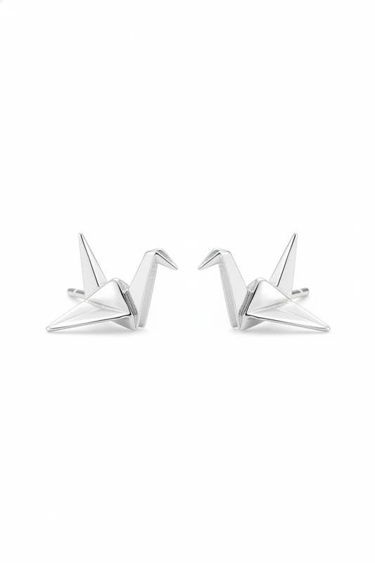 Sterling Silver Women's Dainty Origami Crane Bird Stud Earrings | SilverCloseOut