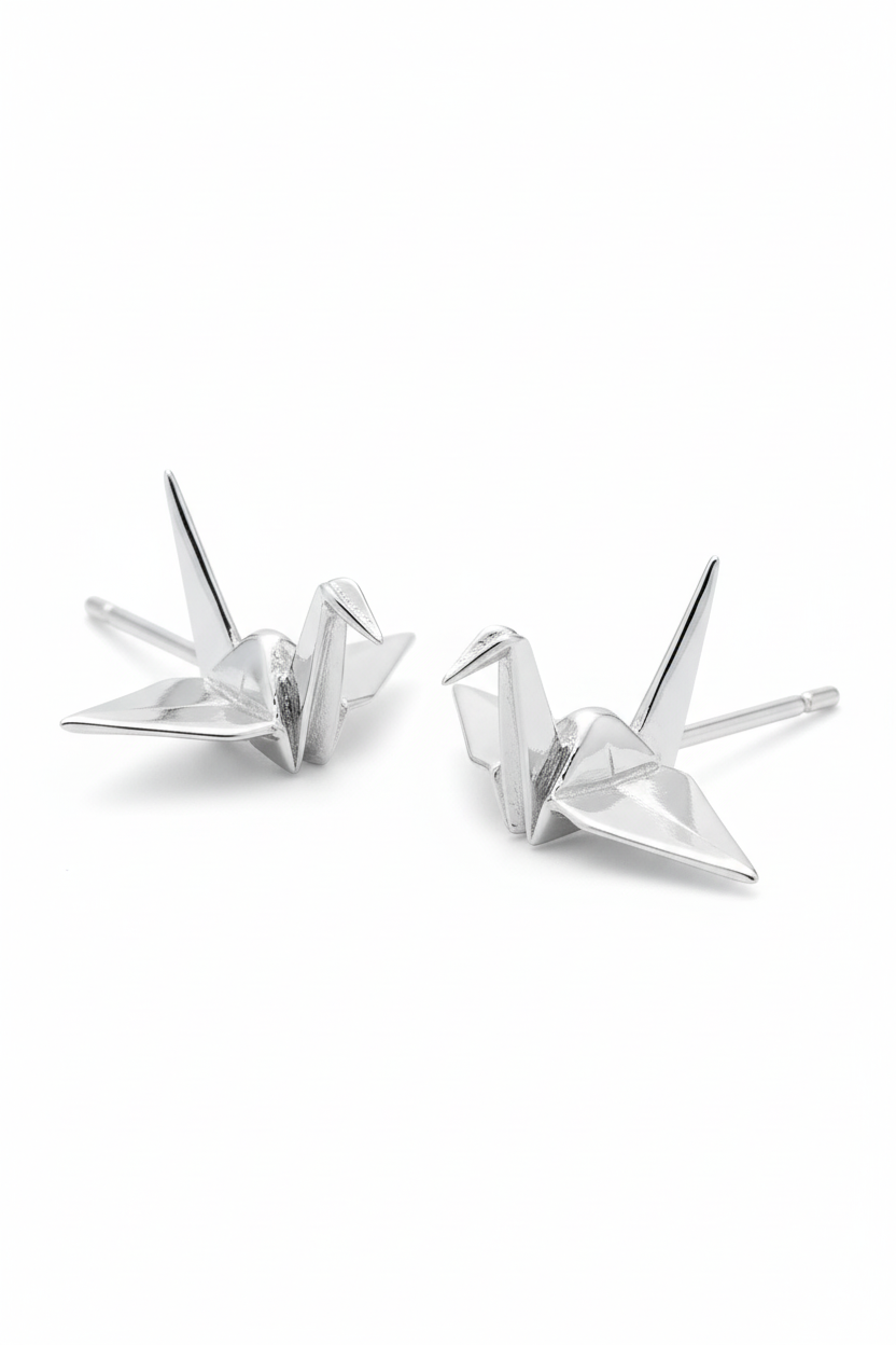 Sterling Silver Women's Dainty Origami Crane Bird Stud Earrings | SilverCloseOut