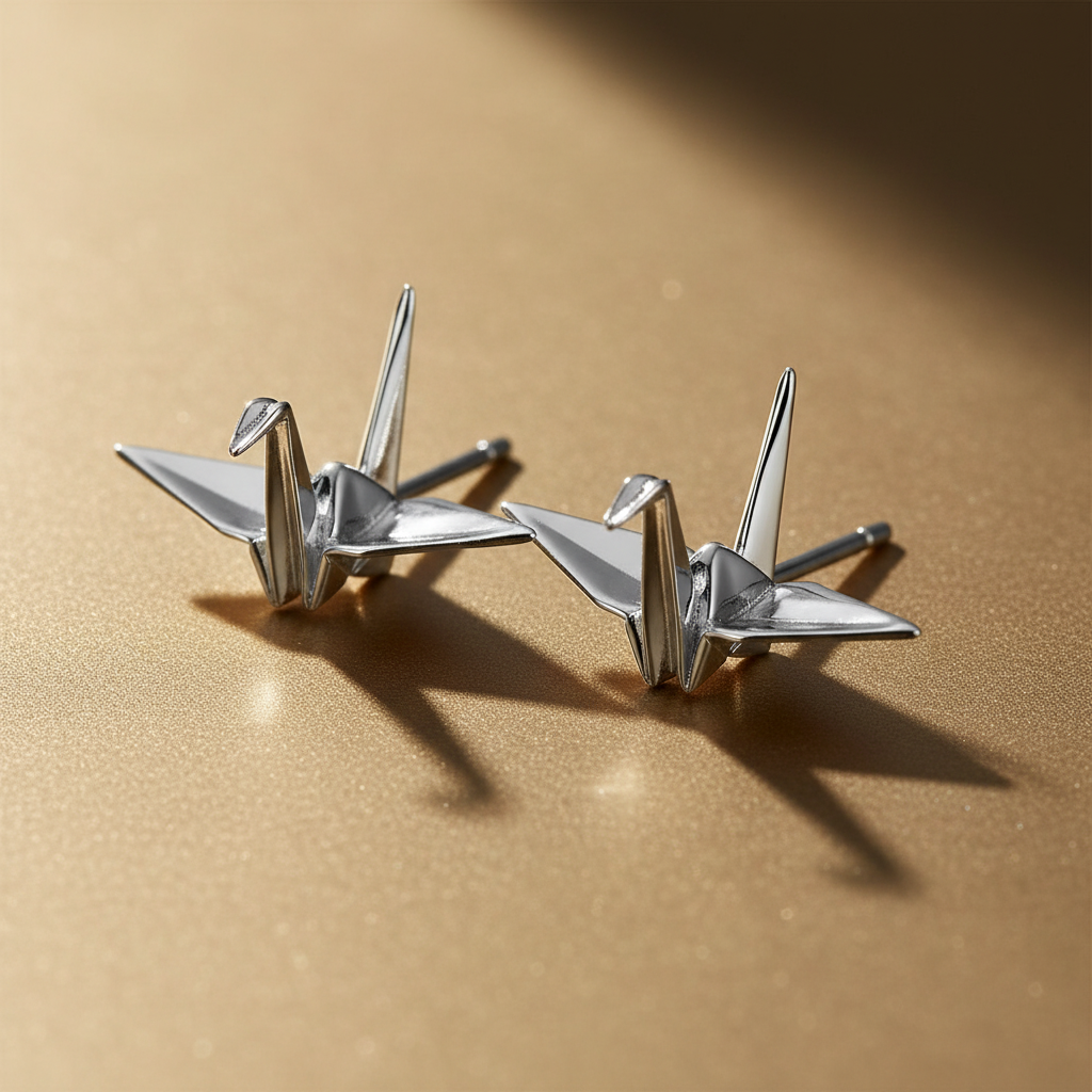 Sterling Silver Women's Dainty Origami Crane Bird Stud Earrings | SilverCloseOut