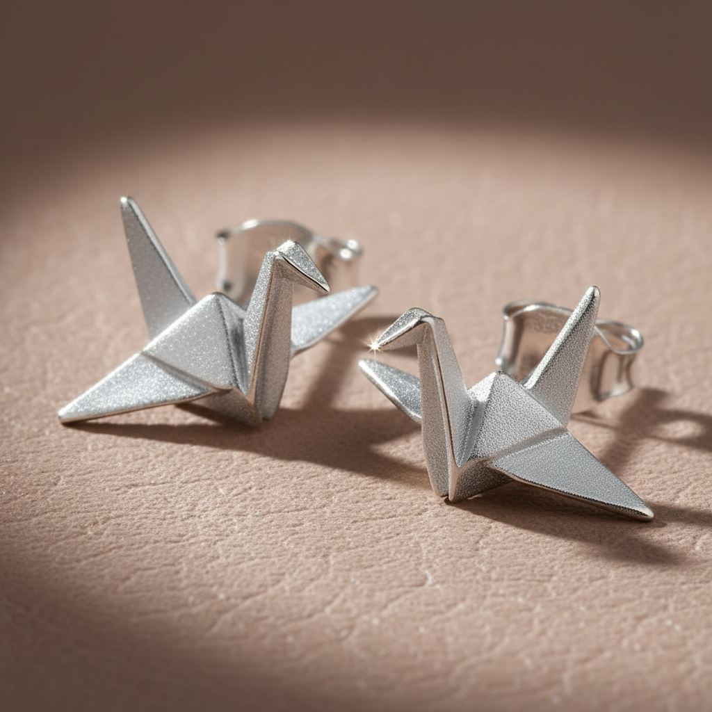 Sterling Silver Women's Dainty Origami Crane Bird Stud Earrings | SilverCloseOut