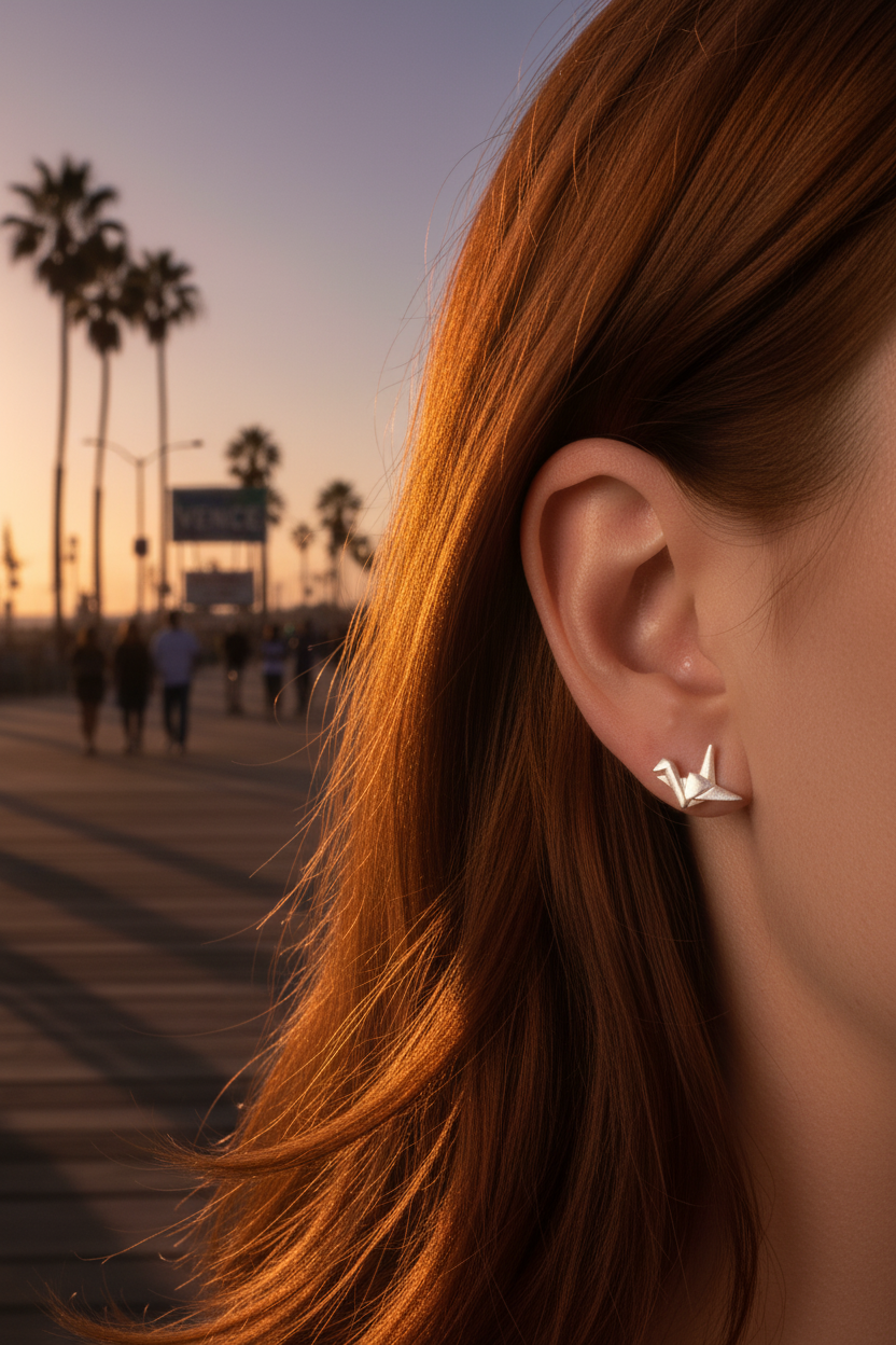 Sterling Silver Women's Dainty Origami Crane Bird Stud Earrings | SilverCloseOut