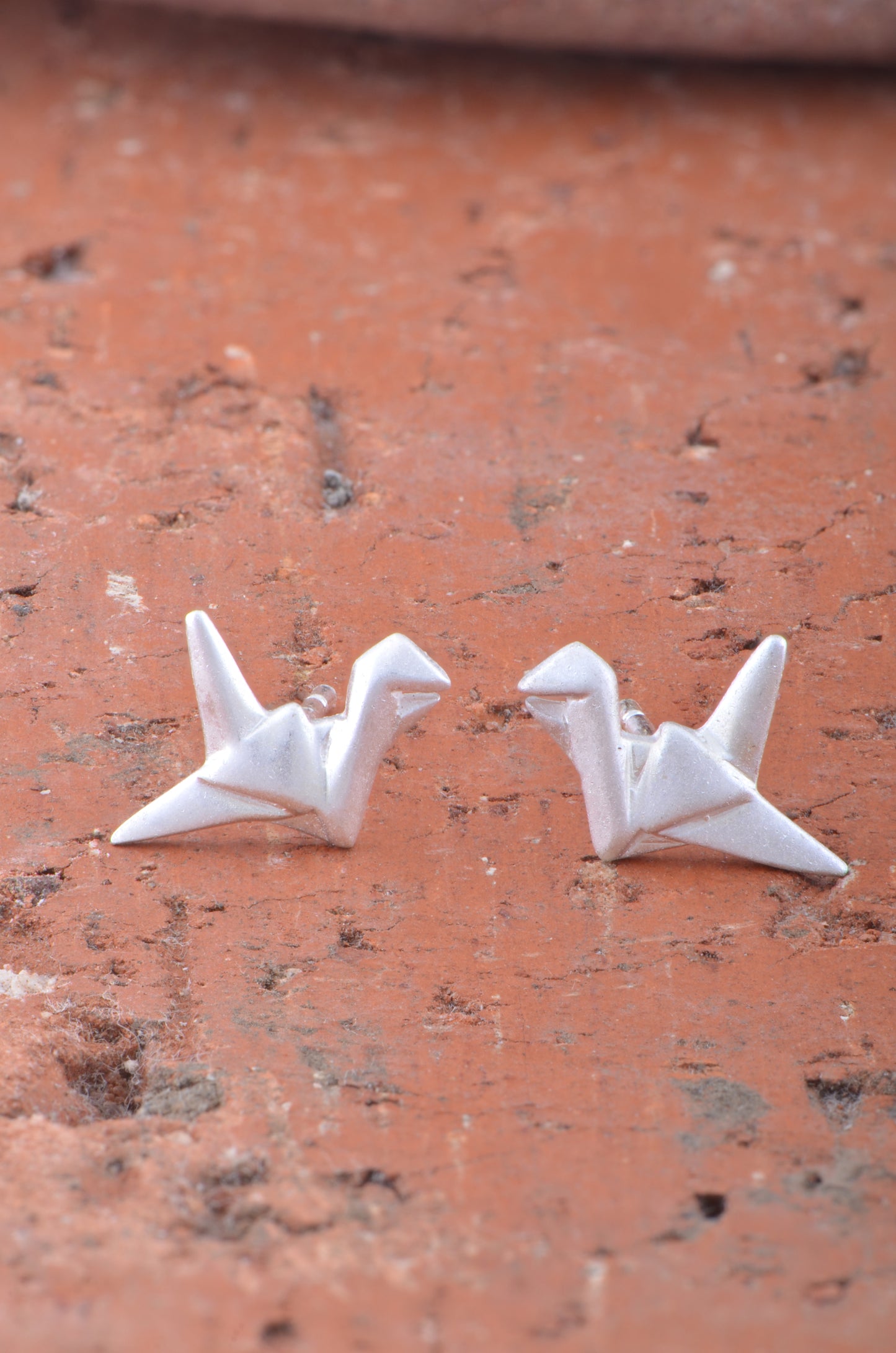 Sterling Silver Womens Dainty Origami Crane Bird Stud Earrings