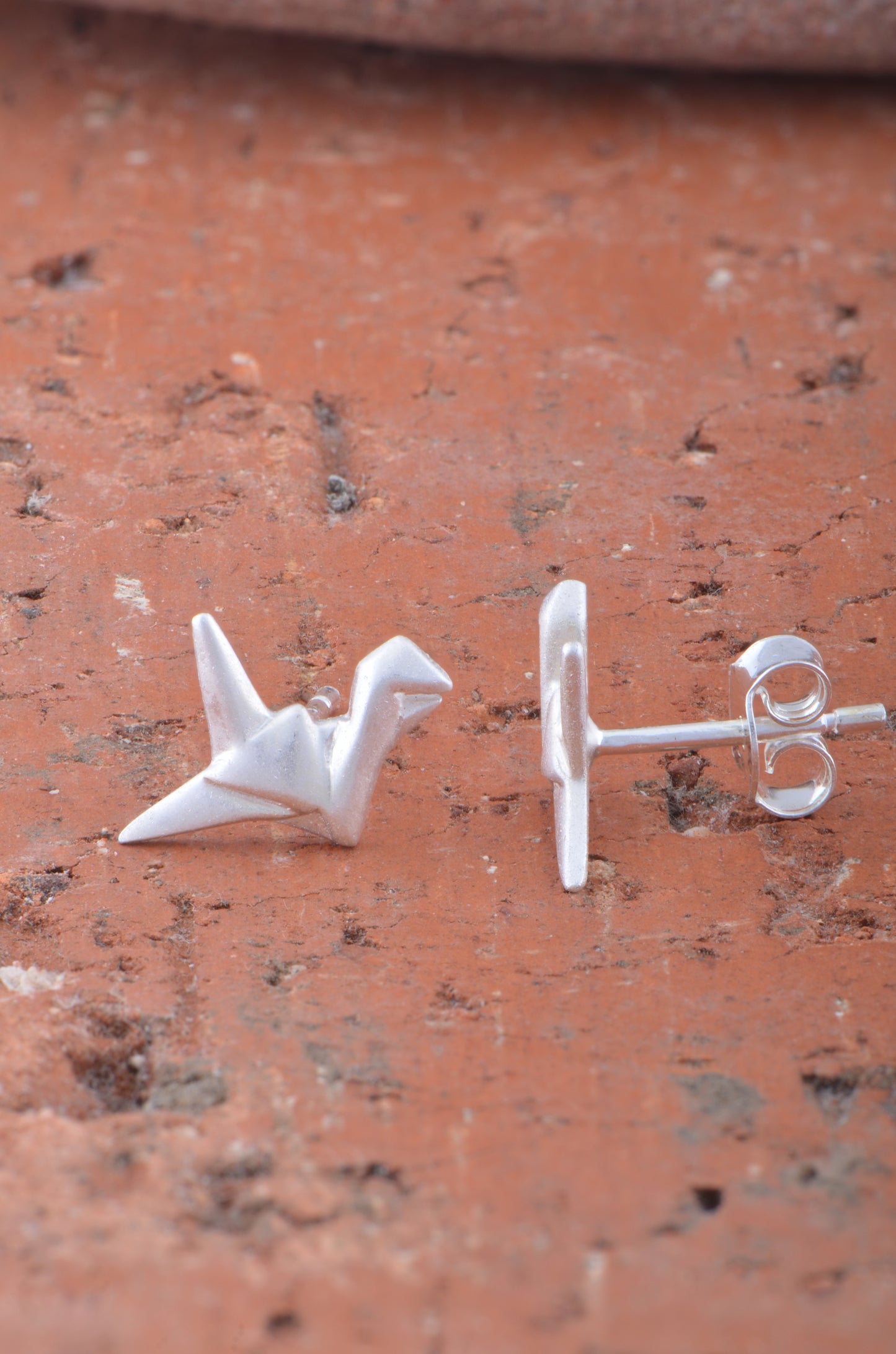 Sterling Silver Womens Dainty Origami Crane Bird Stud Earrings