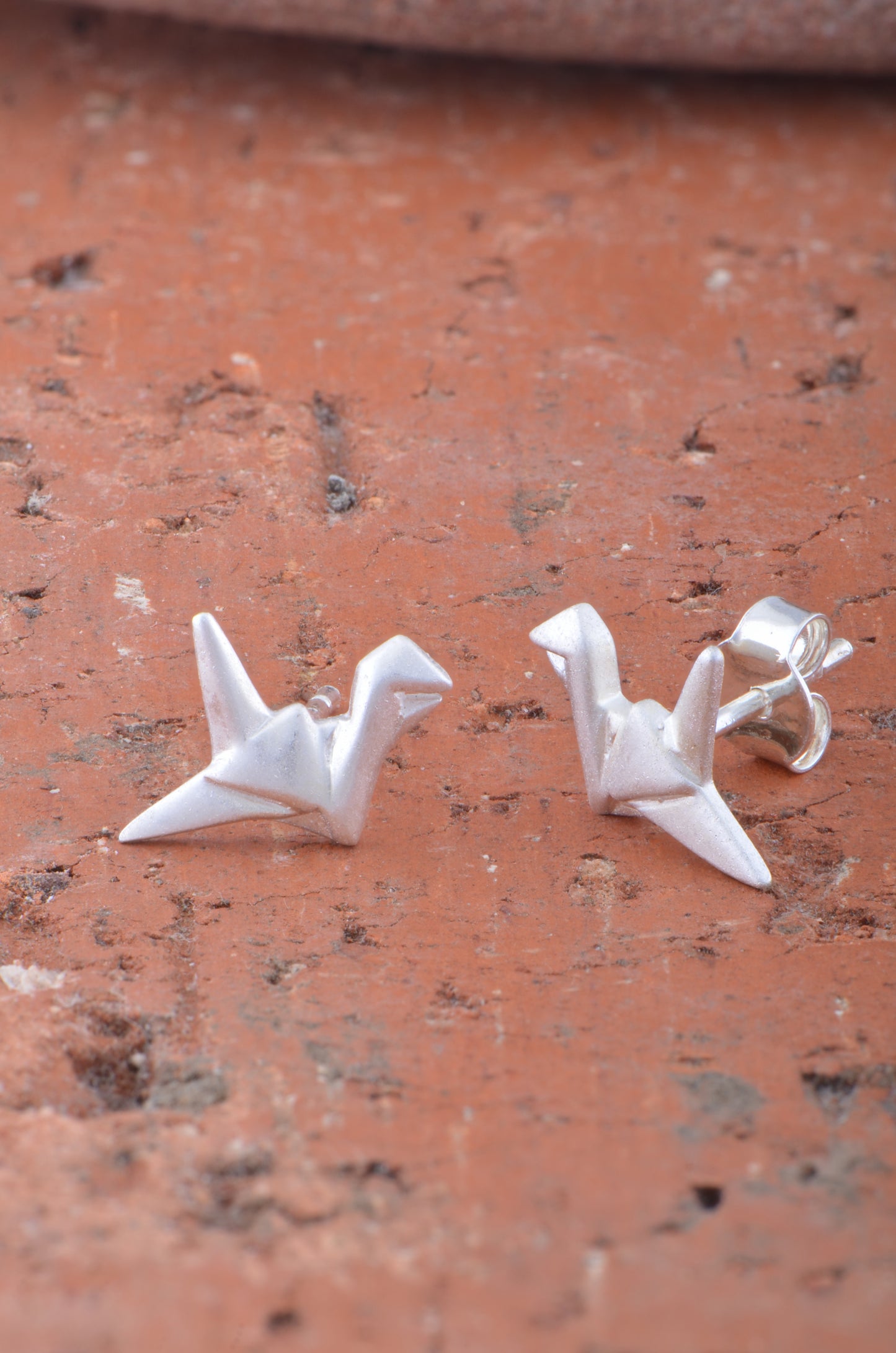 Sterling Silver Womens Dainty Origami Crane Bird Stud Earrings