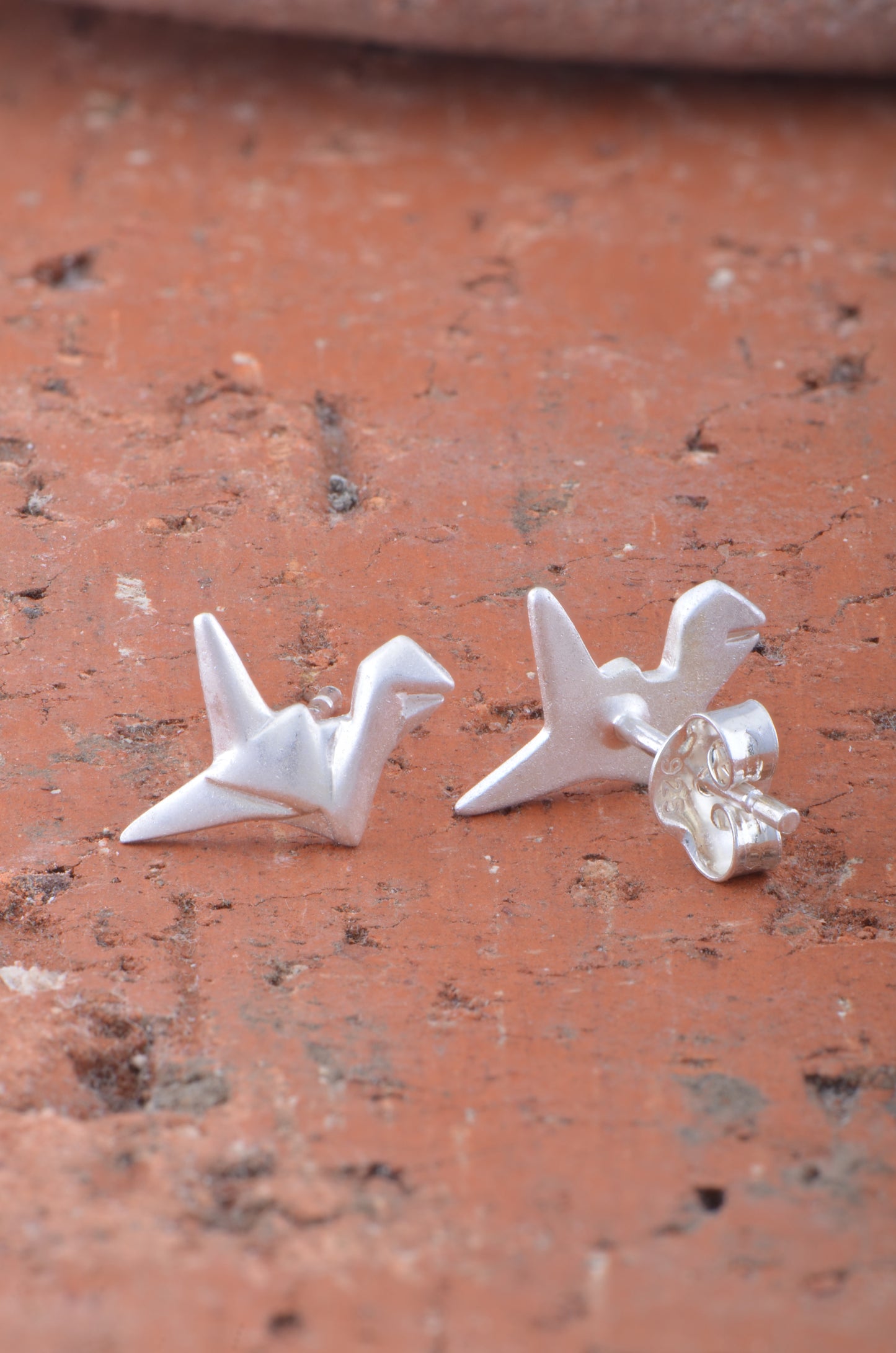 Sterling Silver Womens Dainty Origami Crane Bird Stud Earrings