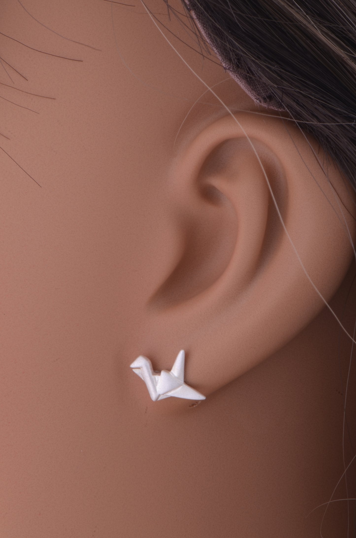 Sterling Silver Womens Dainty Origami Crane Bird Stud Earrings