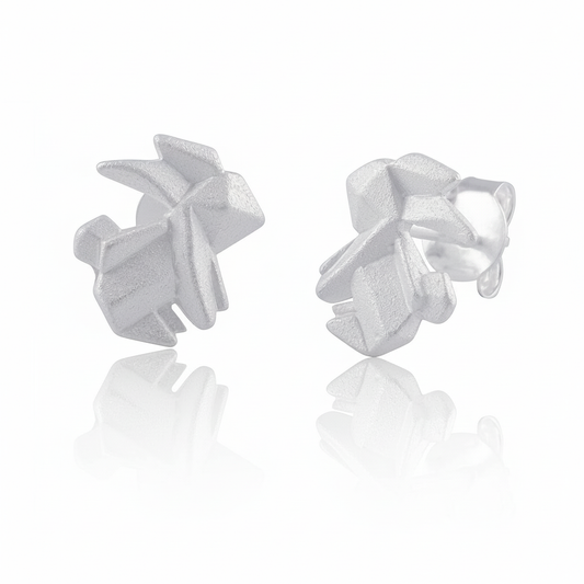 Sterling Silver Girls Dainty Origami Bunny Rabbit Stud Earrings | SilverCloseOut