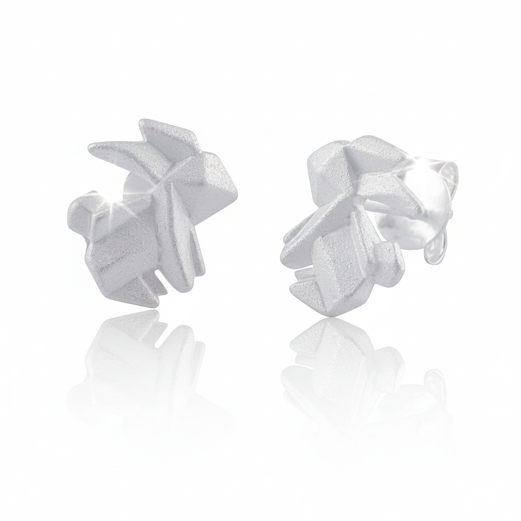 Sterling Silver Girls Dainty Origami Bunny Rabbit Stud Earrings | SilverCloseOut