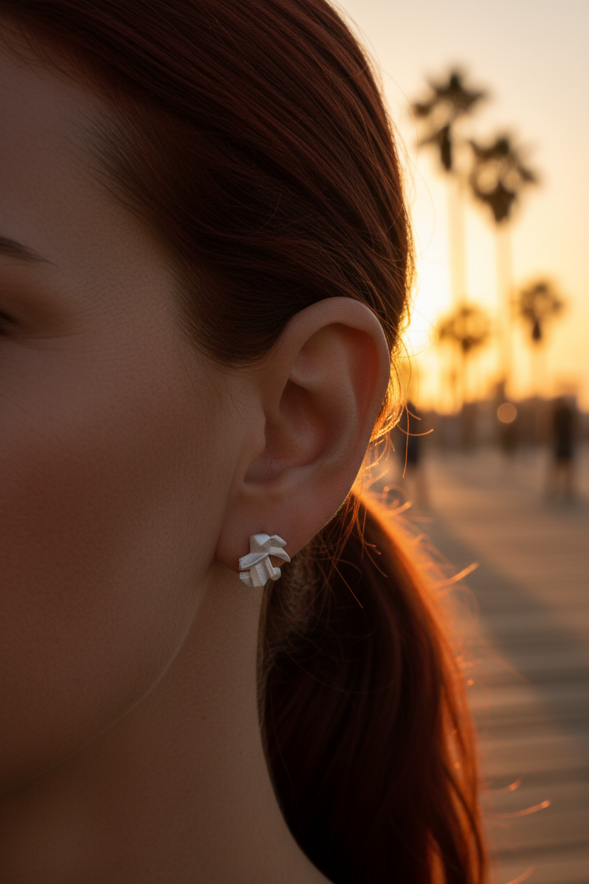 Sterling Silver Girls Dainty Origami Bunny Rabbit Stud Earrings | SilverCloseOut