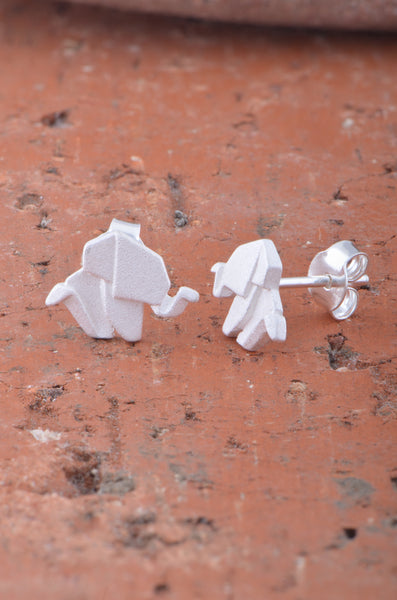 Sterling Silver Girls Dainty Origami Bunny Rabbit Stud Earrings