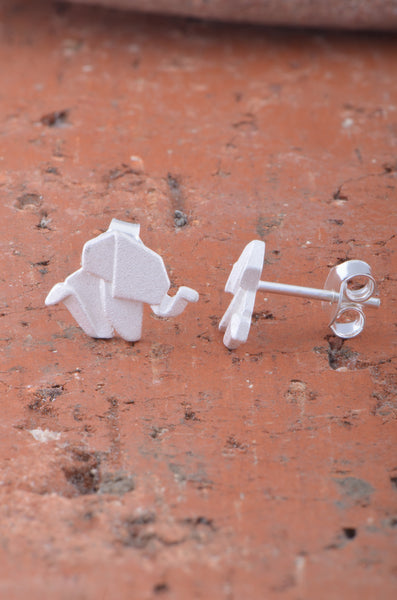 Sterling Silver Girls Dainty Origami Bunny Rabbit Stud Earrings