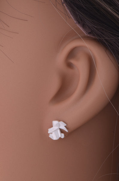 Sterling Silver Girls Dainty Origami Bunny Rabbit Stud Earrings
