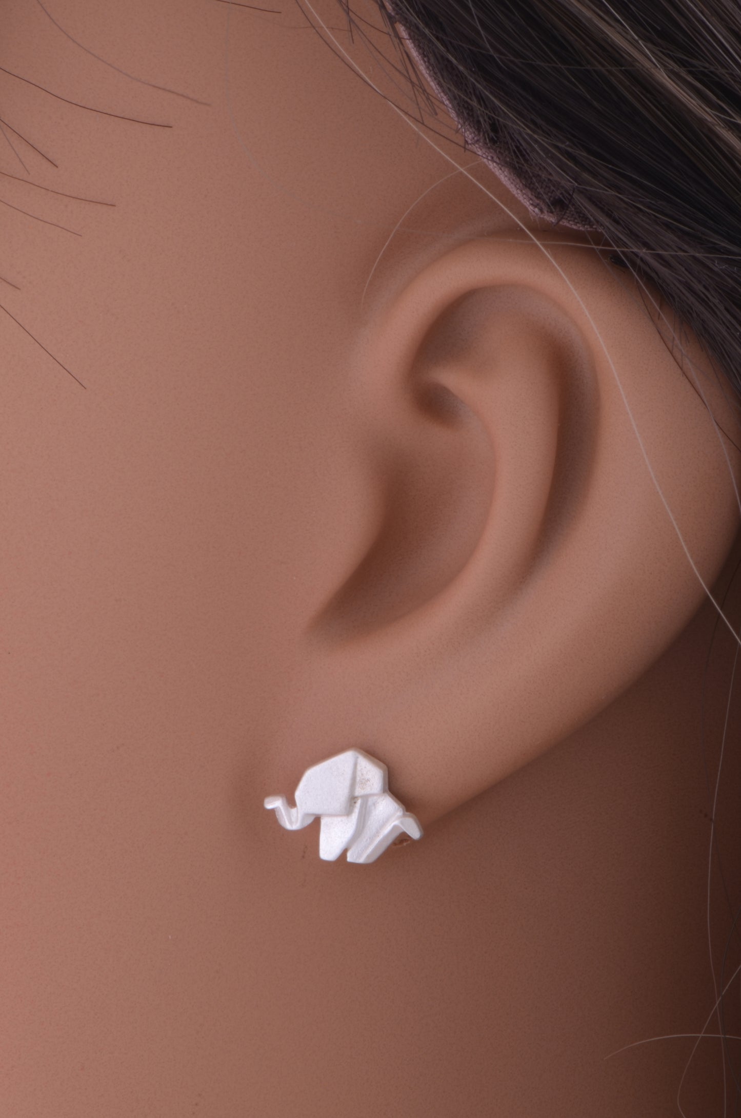 Sterling Silver Womens Dainty Origami Elephant Stud Earrings