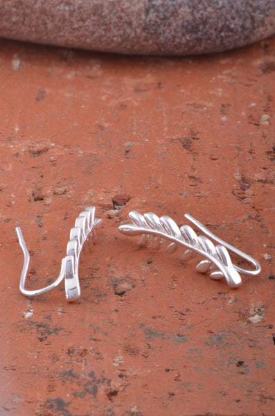 Sterling Silver Womens Leaf Vine Ear Crawler Earrings