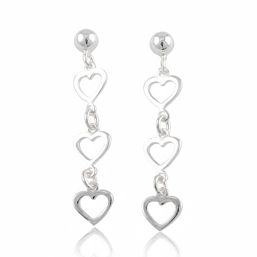 Sterling Silver Women's Dainty Dangling Heart Drop Earrings | SilverCloseOut