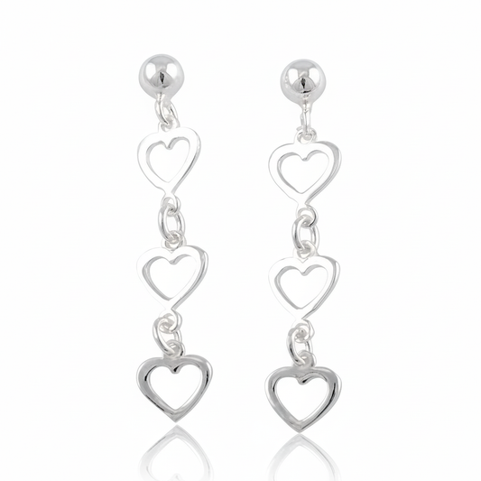 Sterling Silver Women's Dainty Dangling Heart Drop Earrings | SilverCloseOut